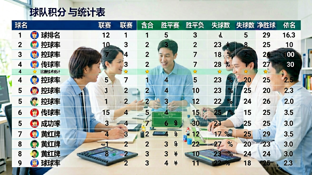 球队排名与积分统计表